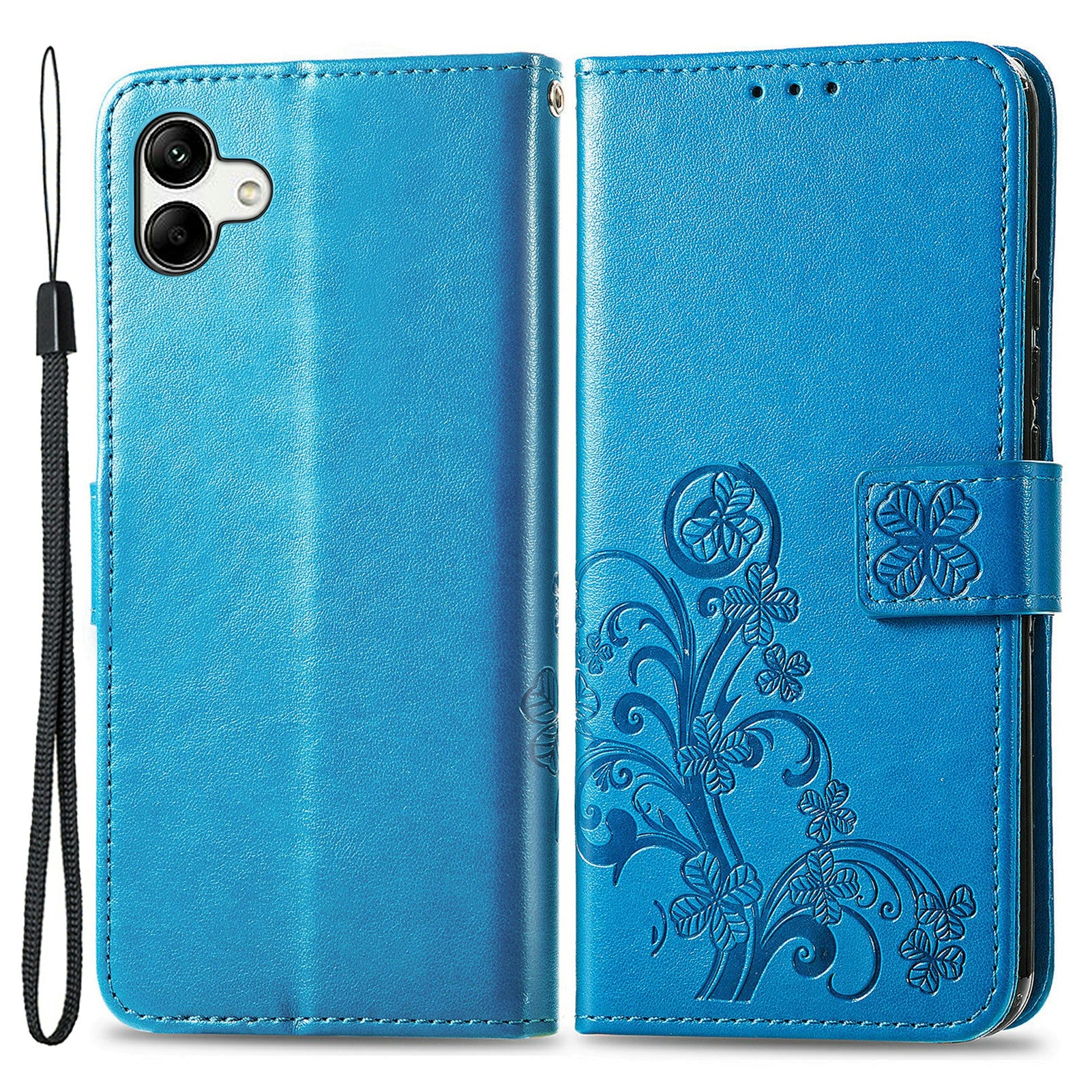 Anti-drop Phone Cover For Samsung Galaxy A04 4G (164.4 x 76.3 x 9.1 mm) PU Leather Four-leaf Clover Imprinted Phone Case Stand Wallet with Wrist Strap Anti-drop Phone Cover For Samsung Galaxy A04 4G (164.4 x 76.3 x 9.1 mm) PU Leather Four-leaf Clover Imprinted Phone Case Stand Wallet with Wrist Strap